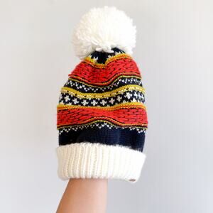 Free People Snowbound Fairisle Beanie Pom Pom Winter Hat Multicolor One Size